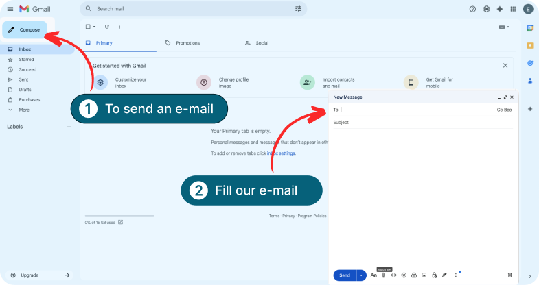 Email interface showing where to compose